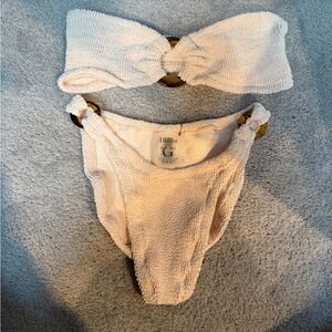 Hunza G Two-Piece Bikini with Tortoiseshell Rings.